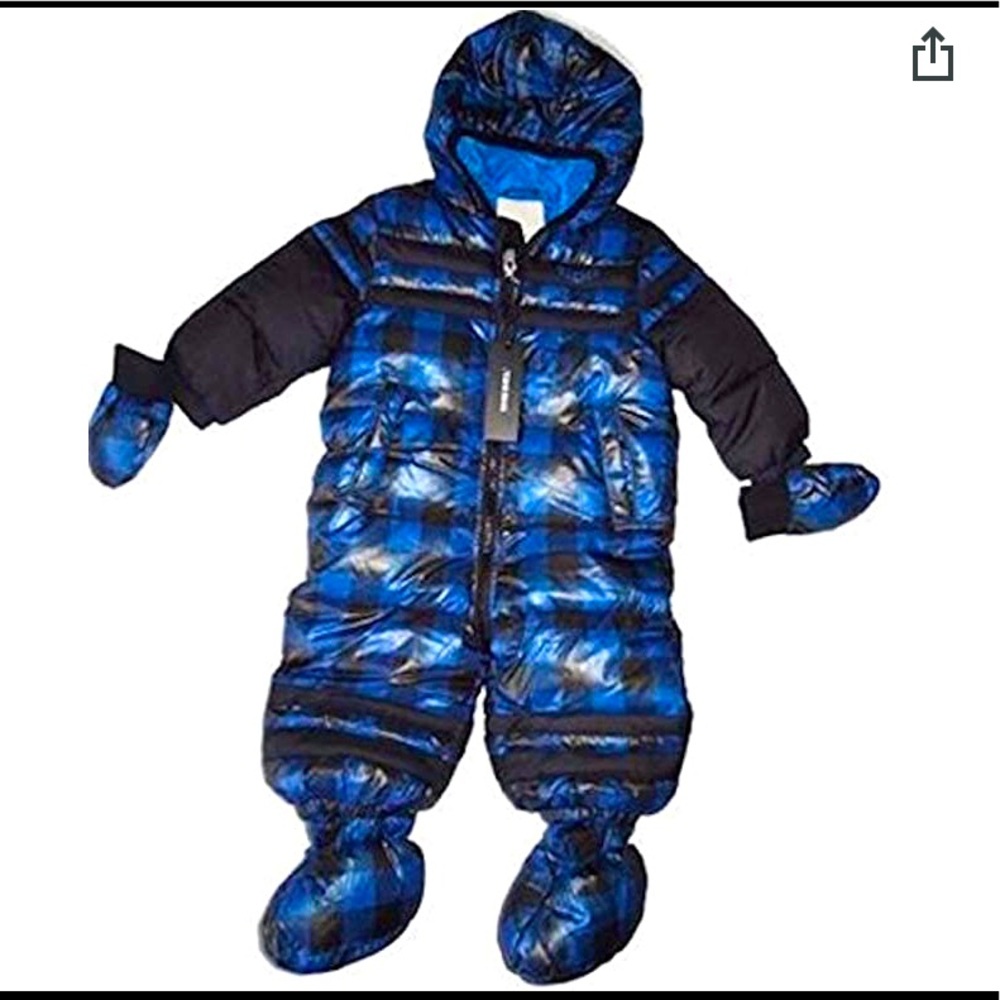 Diesel Baby Boy Blue & Black Plaid Snowsuit